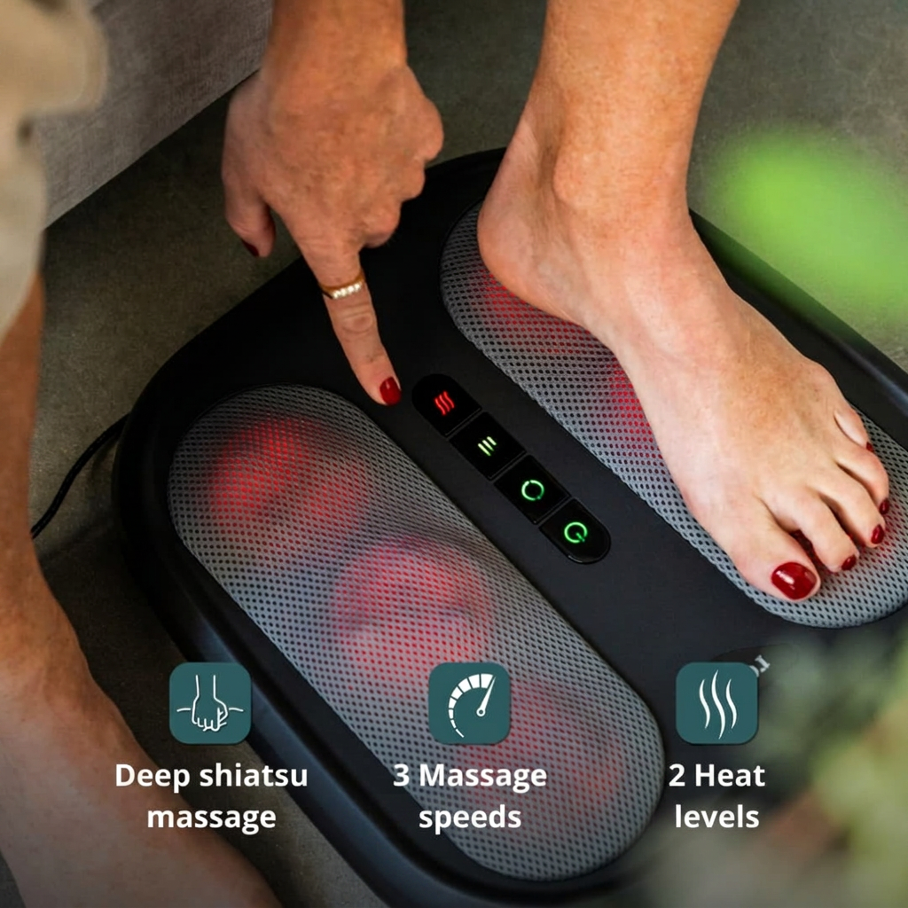 Feet on Fodlux Pro with intuitive controls