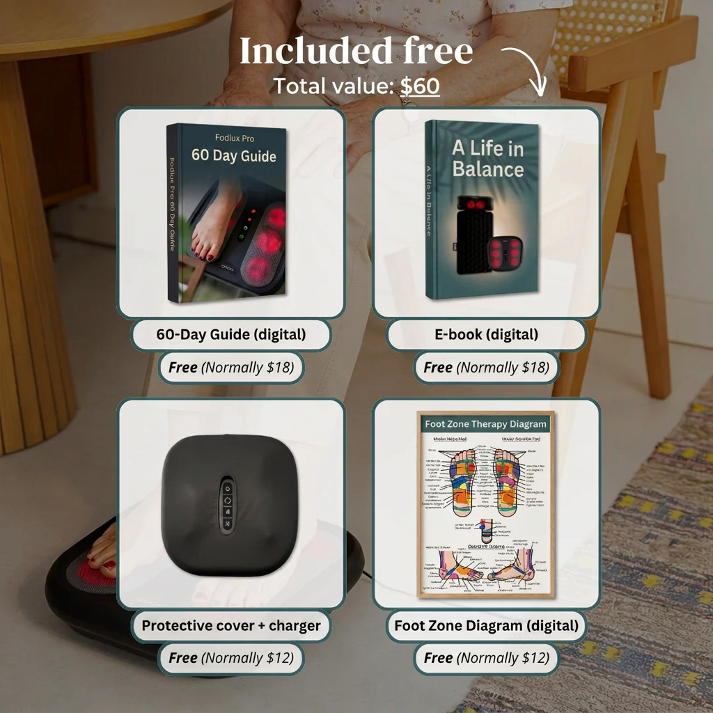 Free bonuses: 60-day guide, e-book, protective cover, foot zone diagram